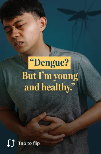 Illustration challenging the belief that being young and healthy reduces the risk of dengue.