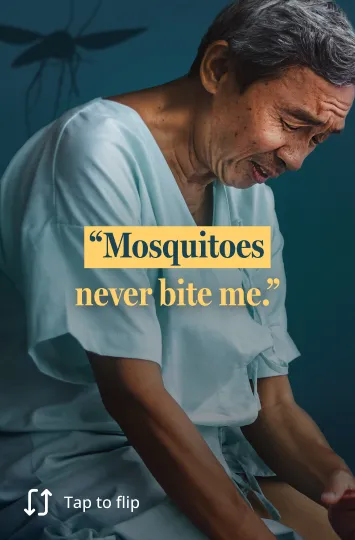 Illustration challenging the belief that some people are not affected by mosquito bites. 