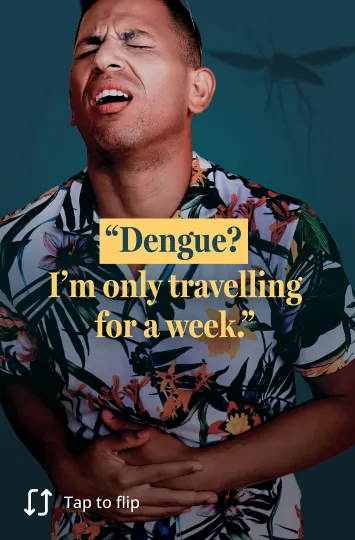 Illustration showing that even short trips can carry a risk of dengue in endemic regions.